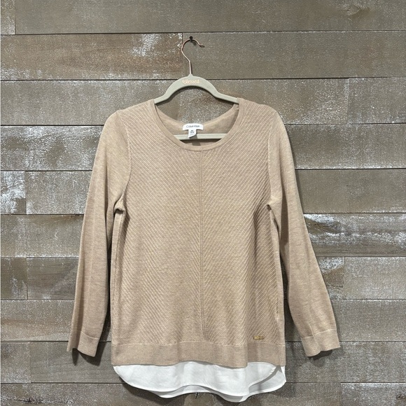 Calvin Klein beige lightweight layered sweater blouse size M - Picture 8 of 8